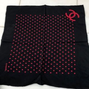 Chanel red and black polka dot silk pocket square